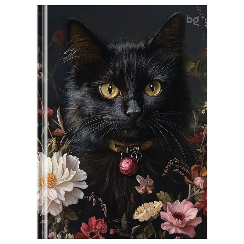Бизнес-блокнот А6, 64л., BG "Кот и цветы", soft-touch ламинация