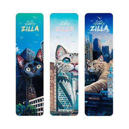 Закладки для книг, 3шт., 47*176мм, MESHU "CatZilla"