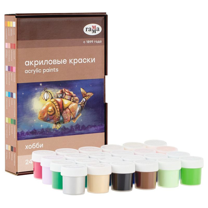 Краски акриловые декоративные Гамма "Хобби", 24 цвета, 20мл, картон.упак.  e-com