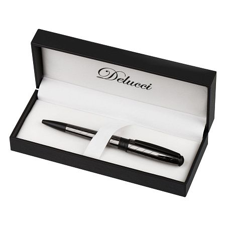 Ручка шариковая Delucci "Marte" синяя, 1,0мм, корпус титан/черный, поворотн., подарочная упаковка 