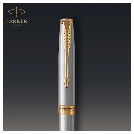 Ручка шариковая Parker "Sonnet Stainless Steel GT" черная, 1,0мм, поворот., подарочная упаковка 