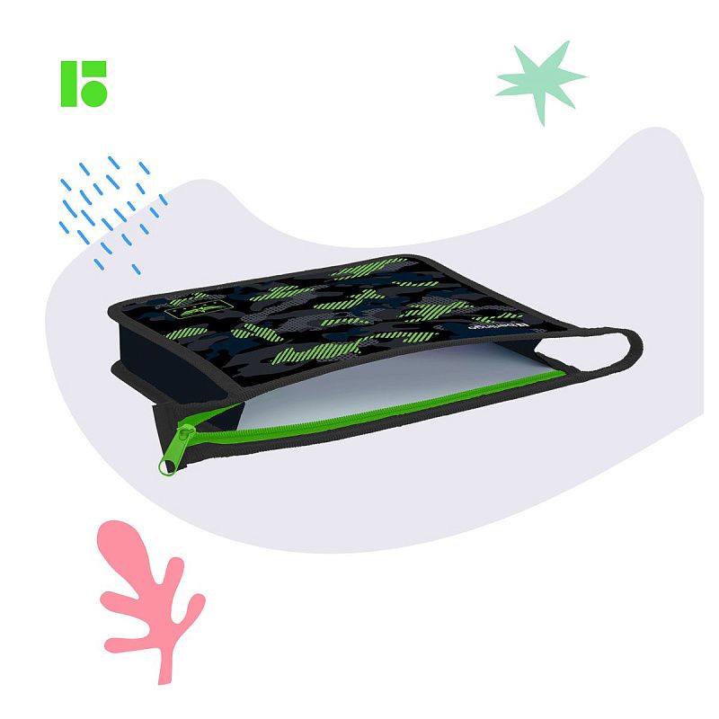 Папка для тетрадей 1 отделение, А5 Berlingo "Black and green", 240*205*40мм, пластик, на молнии 