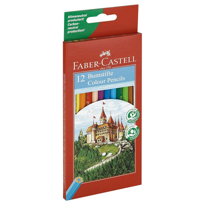 Карандаши цветные Faber-Castell "Замок", 12цв., шестигр., заточ., картон, европодвес