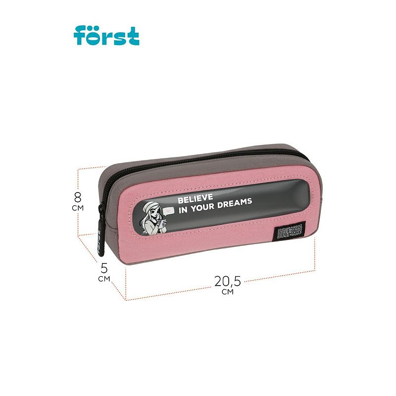 Пенал мягкий с прозрачным окошком, 1 отделение, 205*80*50 Först "Pink dreams", текстиль с ПВХ 