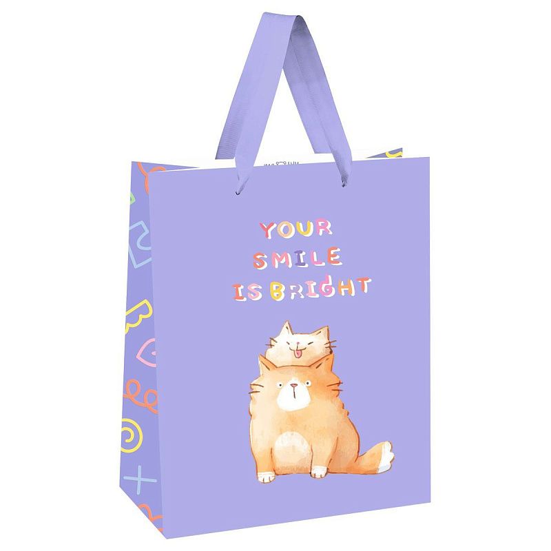 Пакет подарочный 18*23*10см MESHU "Your smile is bright", выборочный лак, белый крафт
