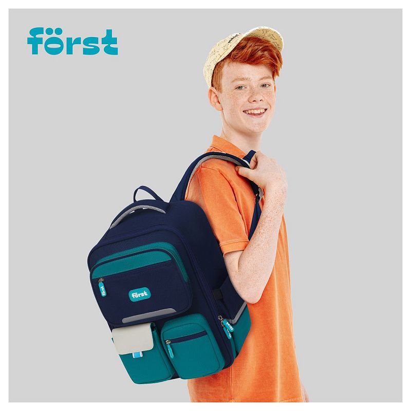 Ранец Först F-Style "Blue" 38*26,5*16 см, 1 отделение, 6 карманов, анатомическая спинка 