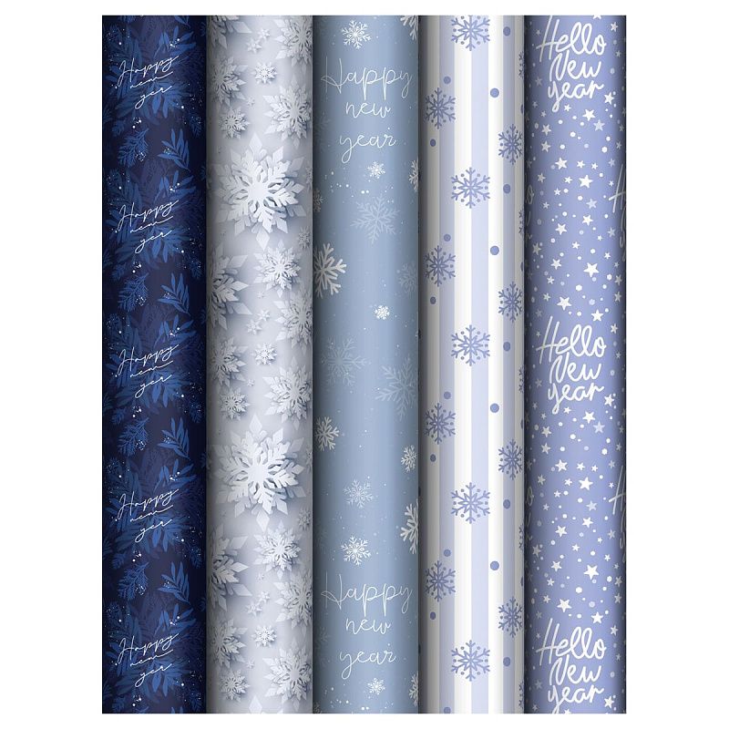 Упаковочная бумага глянц. 70*100см, MESHU "Snowfall", 80г/м2, ассорти 5 дизайнов