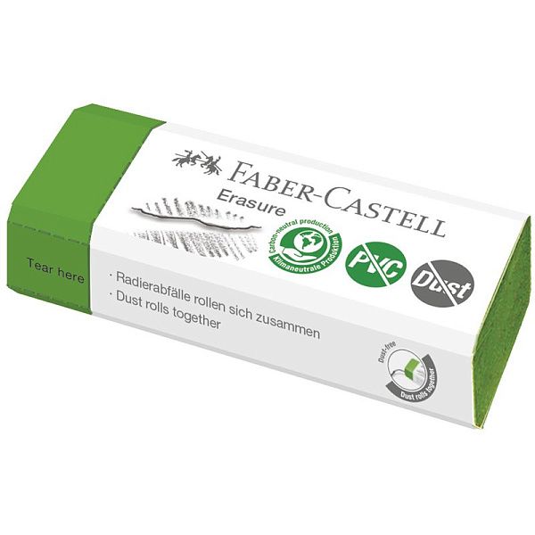 Ластик Faber-Castell "Erasure" PVC-Free & Dust-Free, прямоугольный, картонный футляр, 63*22*13мм, светло-зеленый Ластик Faber-Castell "Erasure" PVC-Free & Dust-Free, прямоугольный, картонный футляр, 63*22*13мм, светло-зеленый