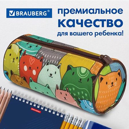 Пенал-тубус BRAUBERG, с эффектом Soft Touch, мягкий, "Cats", 22х8 см, 229008 