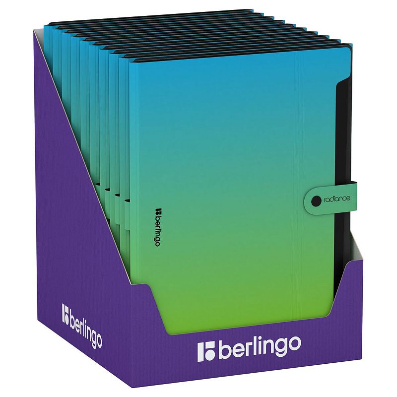 Папка 12 отделений Berlingo "Radiance", А4, 600мкм, на кнопке, голубой/зеленый градиент 