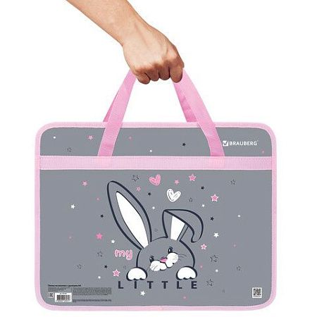 Папка на молнии с ручками BRAUBERG А4, 1 отделение, пластик, 80 мм, "Curious bunny", 272164 