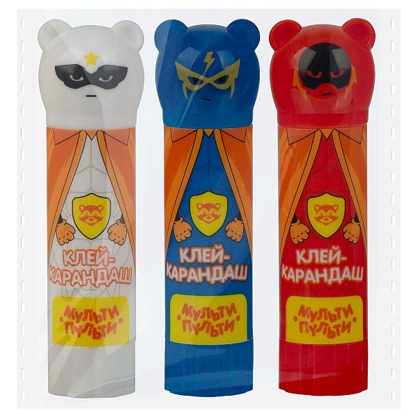 Набор клей-карандаш Мульти-Пульти "Супергерои", 09г, фигурный колпачок, ПВП, пакет, ассорти