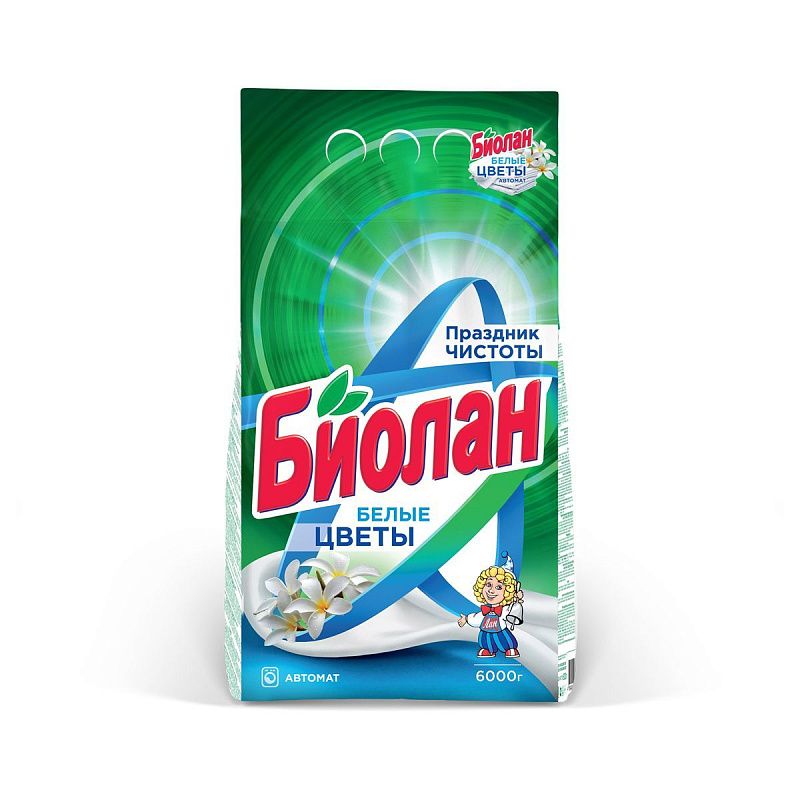 Порошок для машинной стирки Биолан "Белые цветы", 6кг 