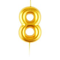 Свеча для торта с держателем MESHU "Цифра 8", 6см, золотая, блистер