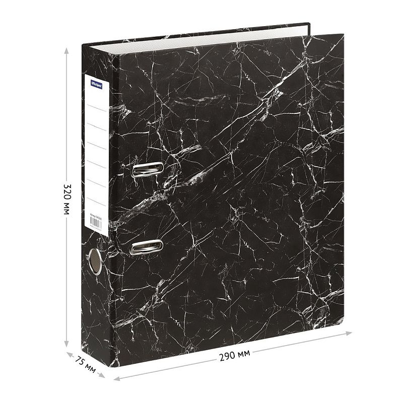 Папка-регистратор OfficeSpace 75мм, мрамор, черная, бюджет 