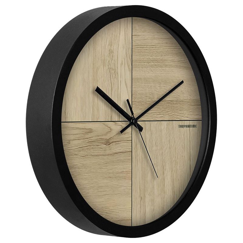 Часы настенные ход плавный, Troyka 77760736, круглые, 30*30*5, черная рамка