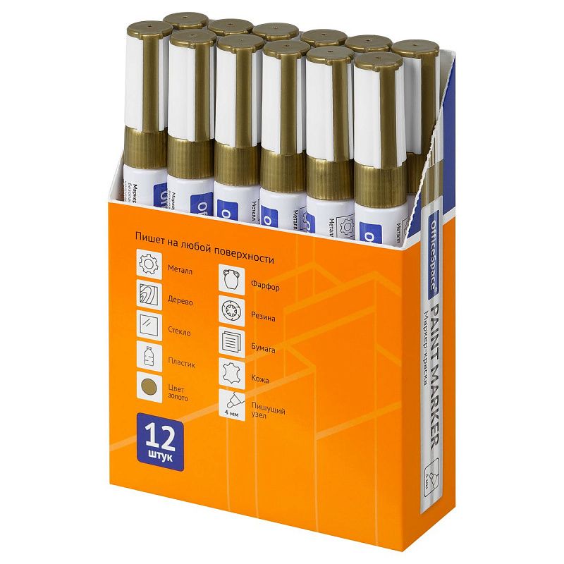 Маркер-краска OfficeSpace золотая, 1-4мм, нитро-основа 