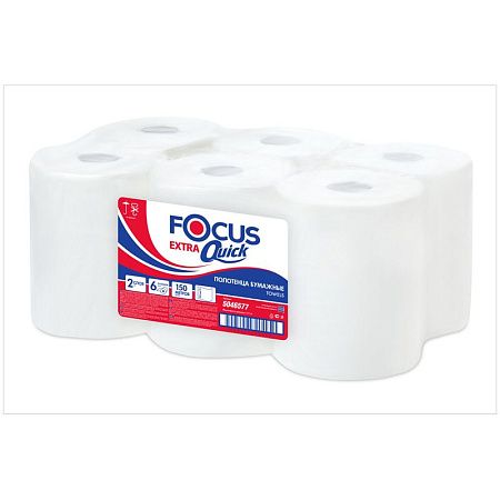 Полотенца бумажные в рулонах Focus Extra Quick, 2-слойные, 150м/рул., втулка 50мм, белые 