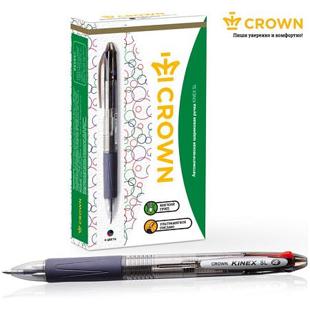 Ручка шариковая автоматическая Crown "Kinex Sl" 04цв., 0,7мм, грип 