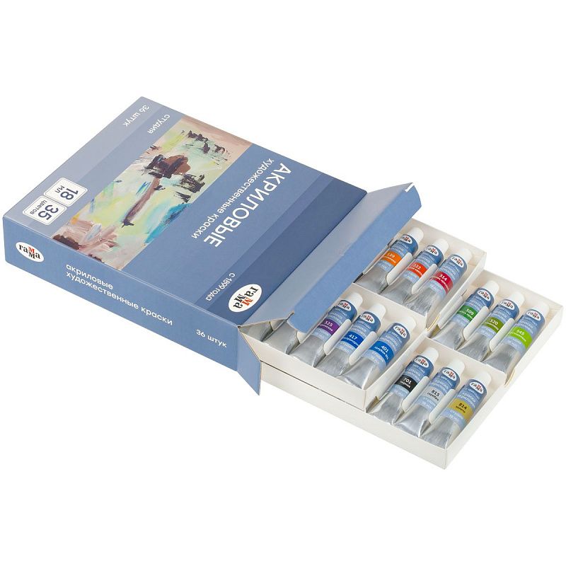 Краски акриловые художественные Гамма "Студия", 36шт (35цв.) 18мл/туба, картон.упаковка