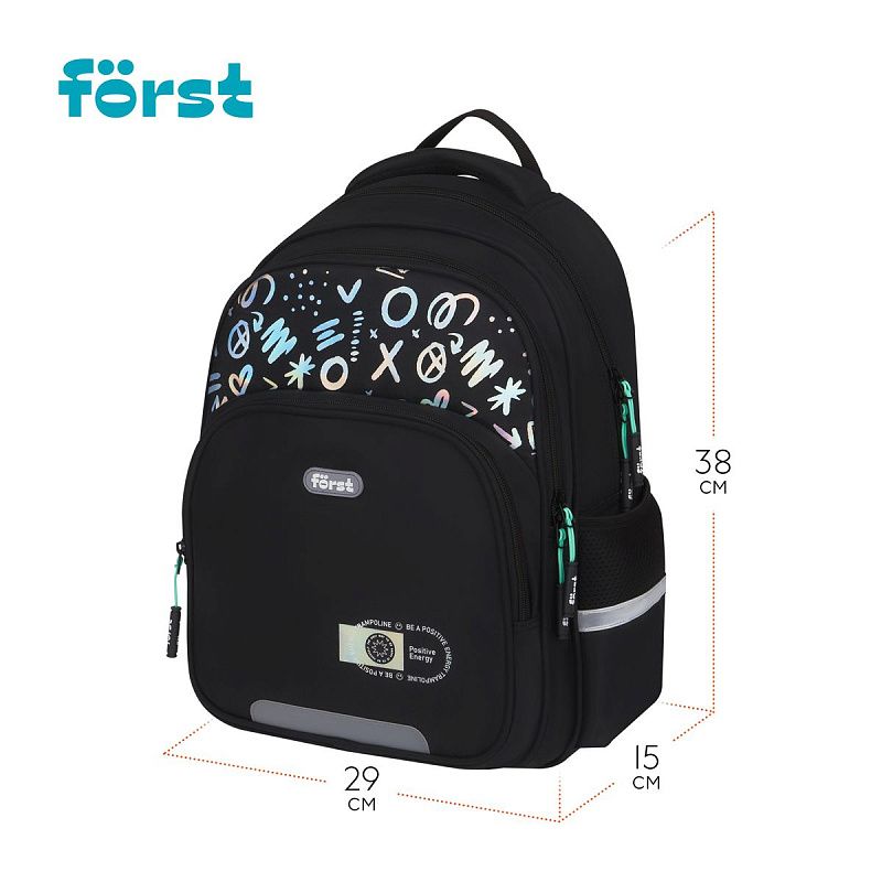 Рюкзак Först F-Comfy "Positive energy" 38*29*15см, 2 отделения, 3 кармана, анатомическая спинка 