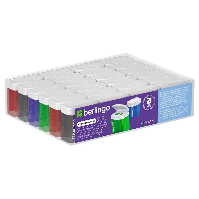 Точилка пластиковая Berlingo "Perfect XL" 2 отверстия, контейнер, ассорти 