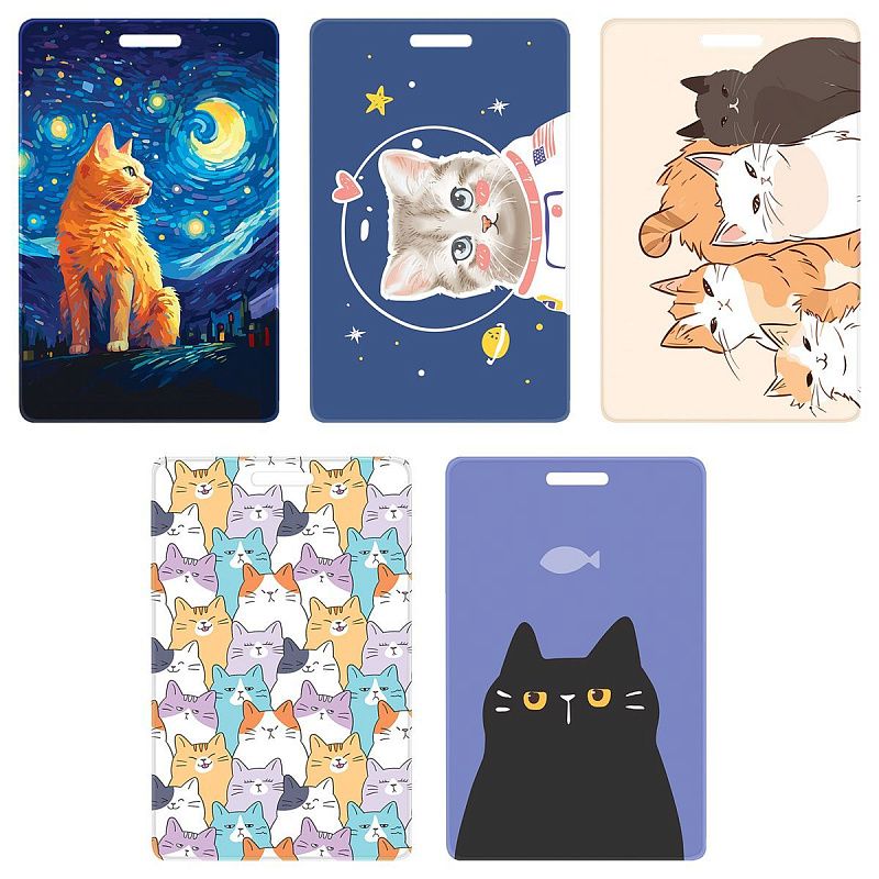 Обложка-карман для карт и пропусков OfficeSpace "Котики", 95*65мм, ПВХ, ассорти