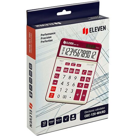 Калькулятор настольный Eleven CDC-120-WH/RD, 12 разрядов, двойное питание, 155*206*38мм, белый/красный