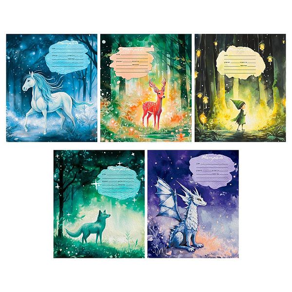 Тетрадь 12л., косая линия c доп. горизонтальной BG "Сказки"