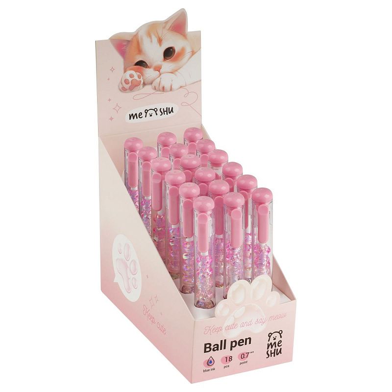 Ручка шариковая автоматическая MESHU "Crystall Paws" синяя, 0,7мм