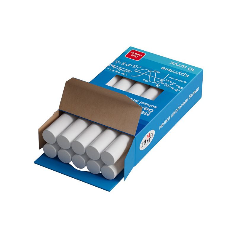 Мелки школьные Гамма, белые, 10шт., мягкие, круглые, картонная упаковка, европодвес 