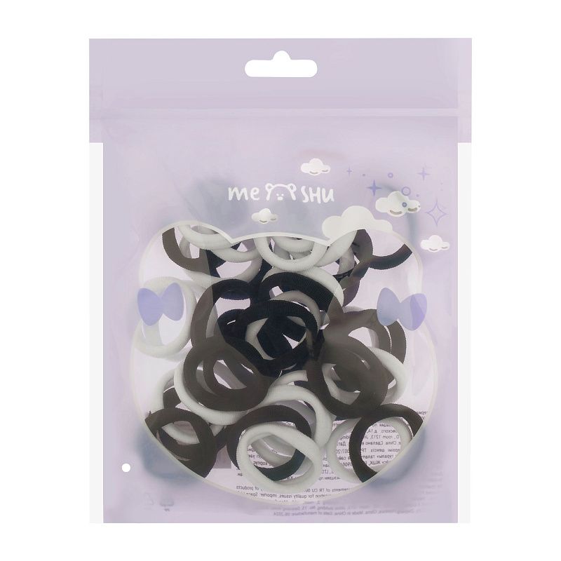 Резинки для волос MESHU, черные и белые, 40шт., диаметр 2,5см, европодвес