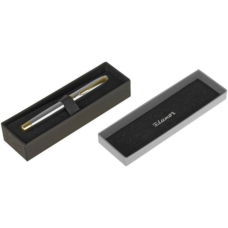 Ручка-роллер Luxor "Trident" синяя, 1,0мм, корпус серебро/золото, футляр 