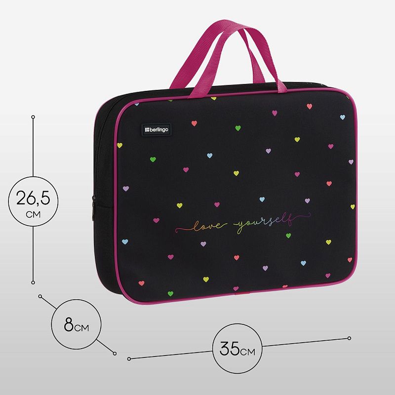 Папка текстильная с ручками 1 отделение, А4 Berlingo "Love Yourself", 350*265*80мм, текстиль, на молнии 