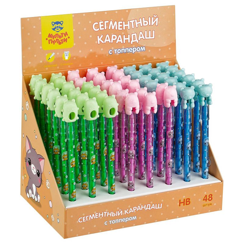 Карандаш сегментный Мульти-Пульти "Зверята", с топпером, ассорти 