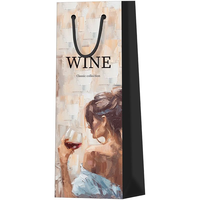 Пакет подарочный 12*36*8,5см MESHU "Elegance", матовое ламинирование, под бутылку