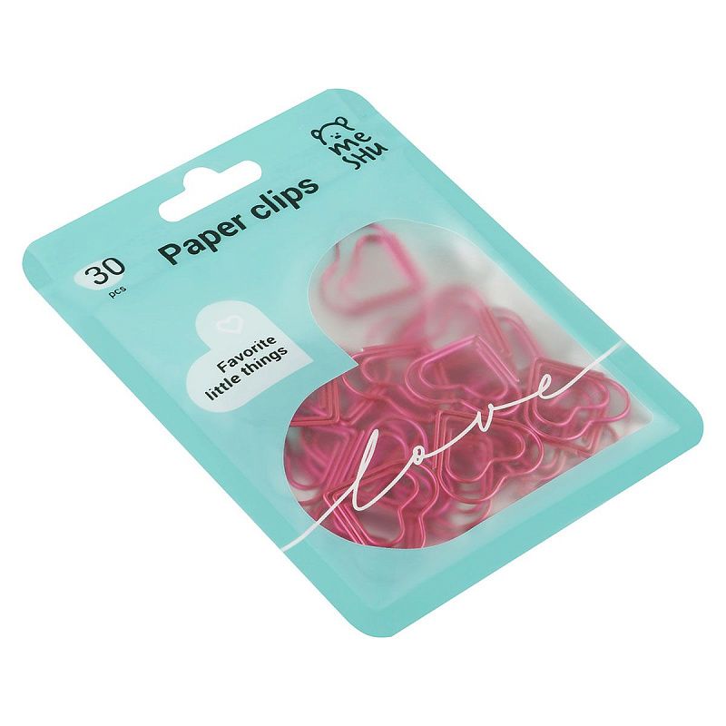 Скрепки фигурные 25мм, MESHU "Little Hearts", 30шт., пакет с замком зип лок, европодвес