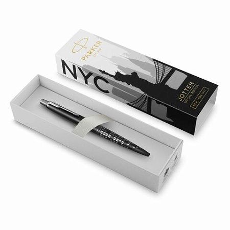 Ручка шариковая PARKER "Jotter New York Black CT", корпус черный лак, детали из нержавеющей стали, синяя, 2187554 