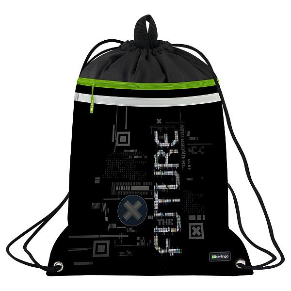 Мешок для обуви 1 отделение Berlingo "FutureX", 360*460мм, вентиляционная сеточка , светоотражающая лента, карман на молнии