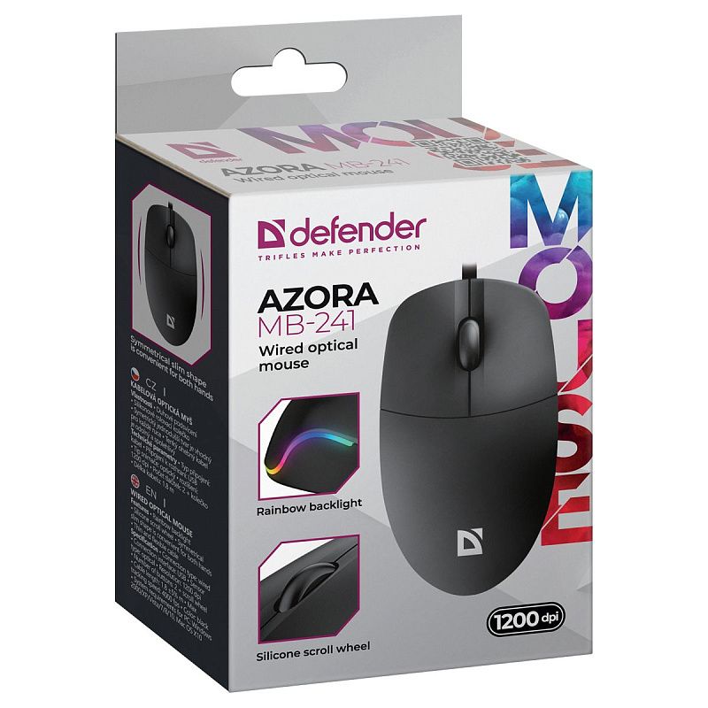 Мышь Defender Azora MB-241, USB, черный, 2btn+Roll