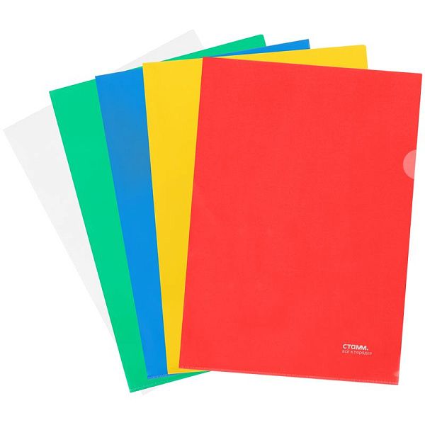 УЦЕНКА - Папка-уголок СТАММ А4, 180мкм, пластик, прозрачная, ассорти