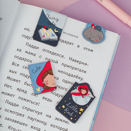 Закладки магнитные для книг, 4шт., MESHU "Little red", матовая ламинация, фольга