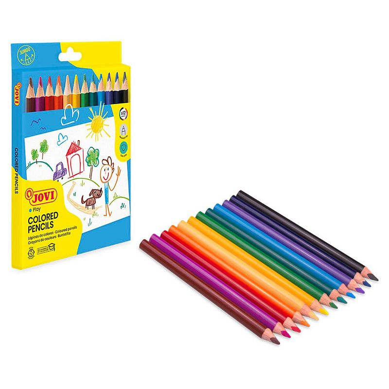 Карандаши цветные JOVI "Maxi", 12цв., трехгран., утолщенные, заточен., картон, европодвес