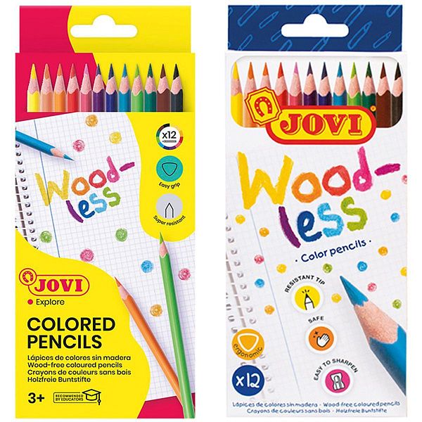 Карандаши цветные пластиковые JOVI "Wood-less", 12цв., трехгран., заточен., картон, европодвес