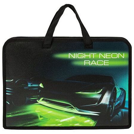 Папка на молнии с ручками ЮНЛАНДИЯ А4, 1 отделение, пластик, ширина 45 мм, "Neon race", 270950 