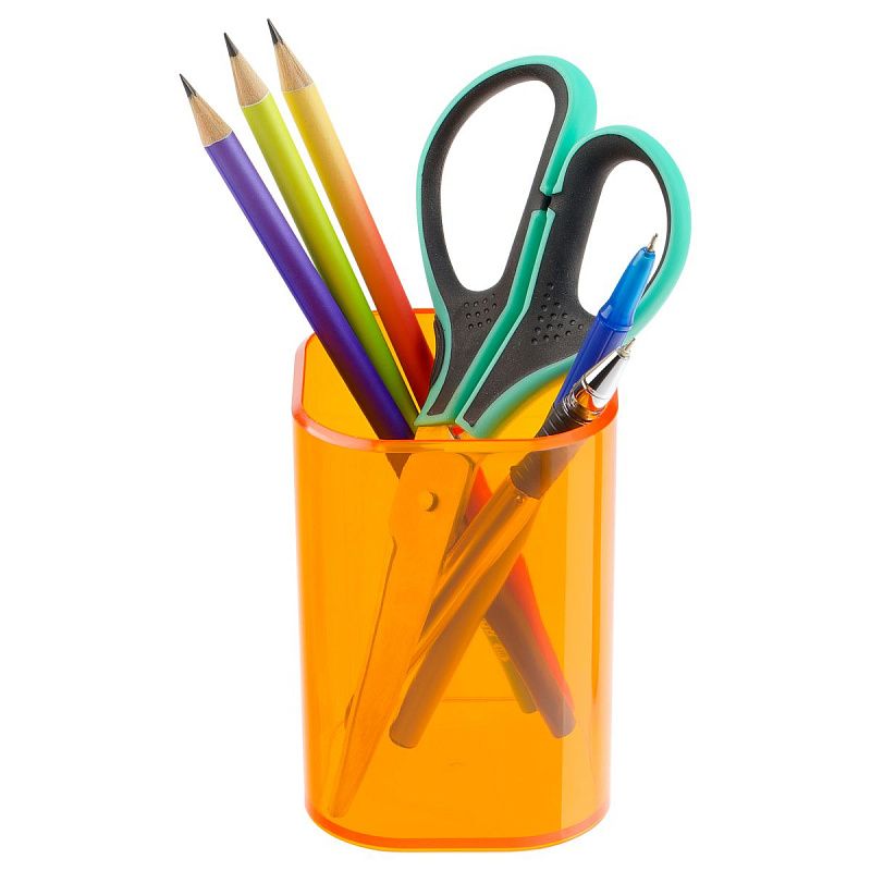 Подставка-стакан СТАММ "Фаворит", пластиковая, квадратная, тонированная оранжевая