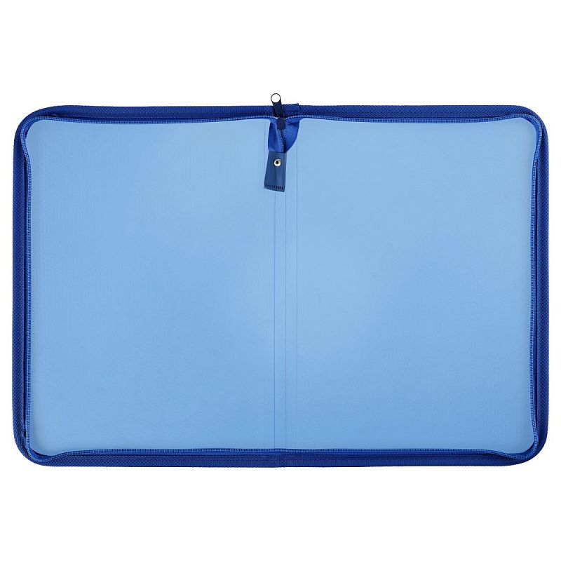 Папка на молнии СТАММ "Кристалл" А4, 500мкм, пластик, молния вокруг, синяя 