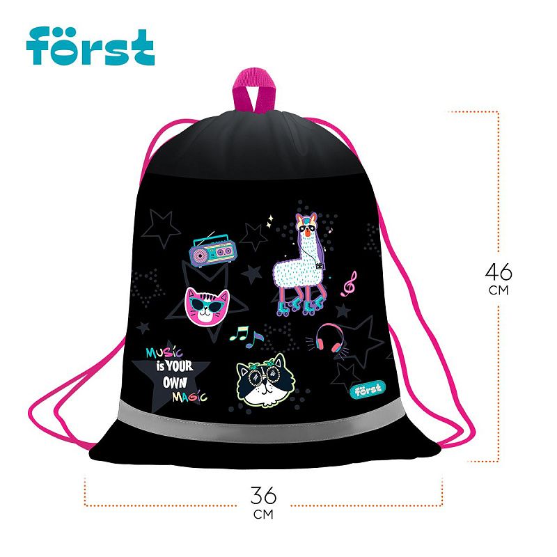 Мешок для обуви 1 отделение Först "Disco Lama", 360*460мм, вентиляционная сеточка, светоотражающая полоса 