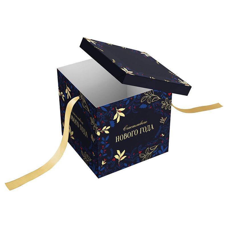 Коробка складная подарочная MESHU "Праздничная ночь", (28*28*28см), с лентой, отд фольгой