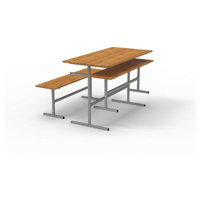 Стол обеденный под скамью Титан ССТ, 6-местный, 1500*600*760, каркас серый, столешница ЛДСП бук (ПОД ЗАКАЗ)